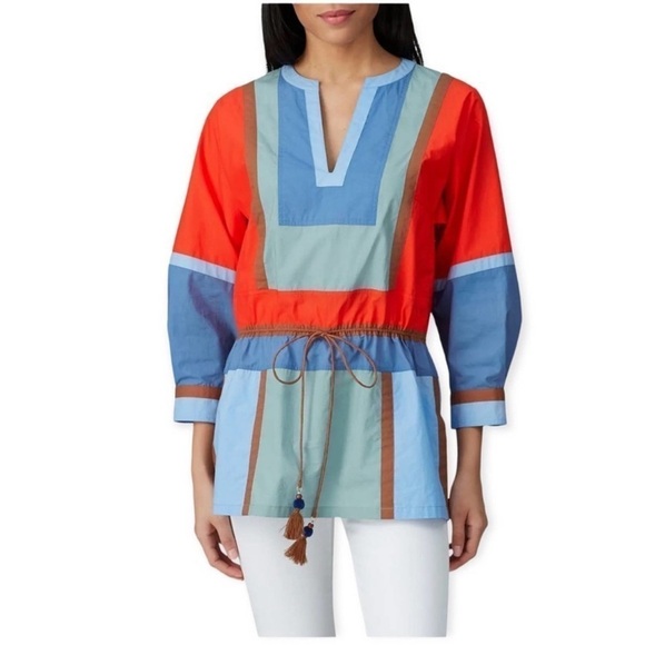 Tory Burch Color Block Poplin Cotton Tunic size 8 preowned - Picture 8 of 10